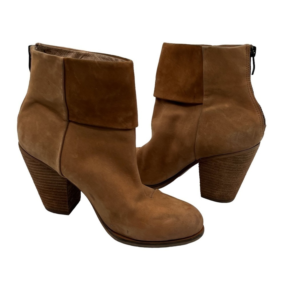 Vince Camuto Tan Camel Brown Suede Block Heel Ankle Boots Size 8 1/2 Women's